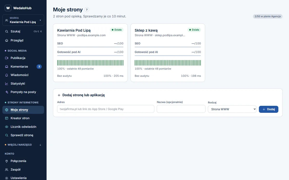 My websites: uptime and quick access to the SEO audit